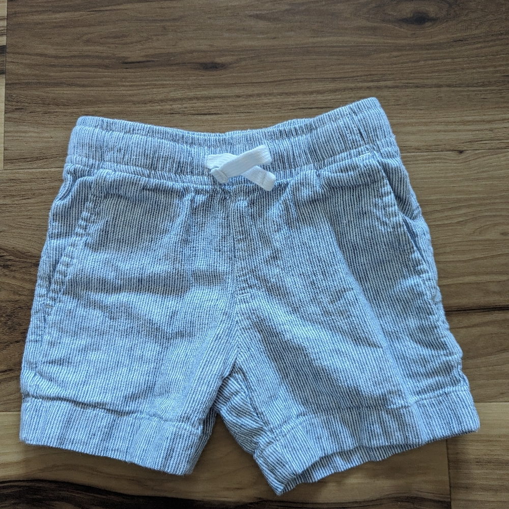 Class Club Boys Sz 2T / 3T Linen Shorts Blue White Striped Elastic Band Pockets